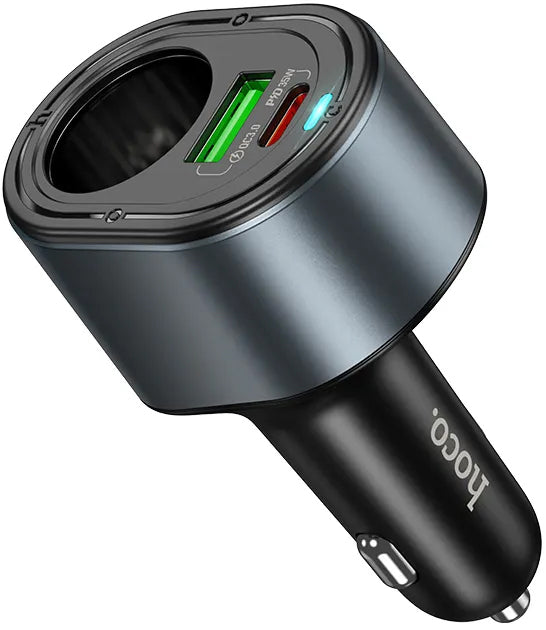 Ładowarka samochodowa HOCO Z56, 35W, 3A, 1 x USB-A - 1 x USB-C - 1 x Przedłużacz zapalniczki, Czarny