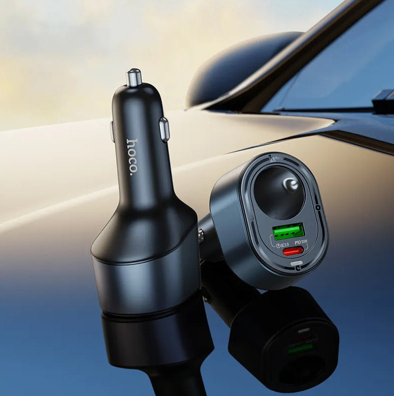 Ładowarka samochodowa HOCO Z56, 35W, 3A, 1 x USB-A - 1 x USB-C - 1 x Przedłużacz zapalniczki, Czarny