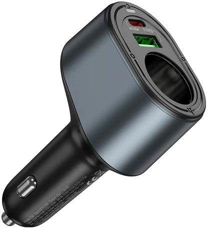Ładowarka samochodowa HOCO Z56, 35W, 3A, 1 x USB-A - 1 x USB-C - 1 x Przedłużacz zapalniczki, Czarny