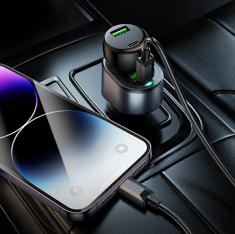 Ładowarka samochodowa HOCO Z56, 35W, 3A, 1 x USB-A - 1 x USB-C - 1 x Przedłużacz zapalniczki, Czarny