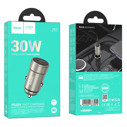 Ładowarka samochodowa HOCO Z57, 30W, 3A, 1 x USB-C, Szara