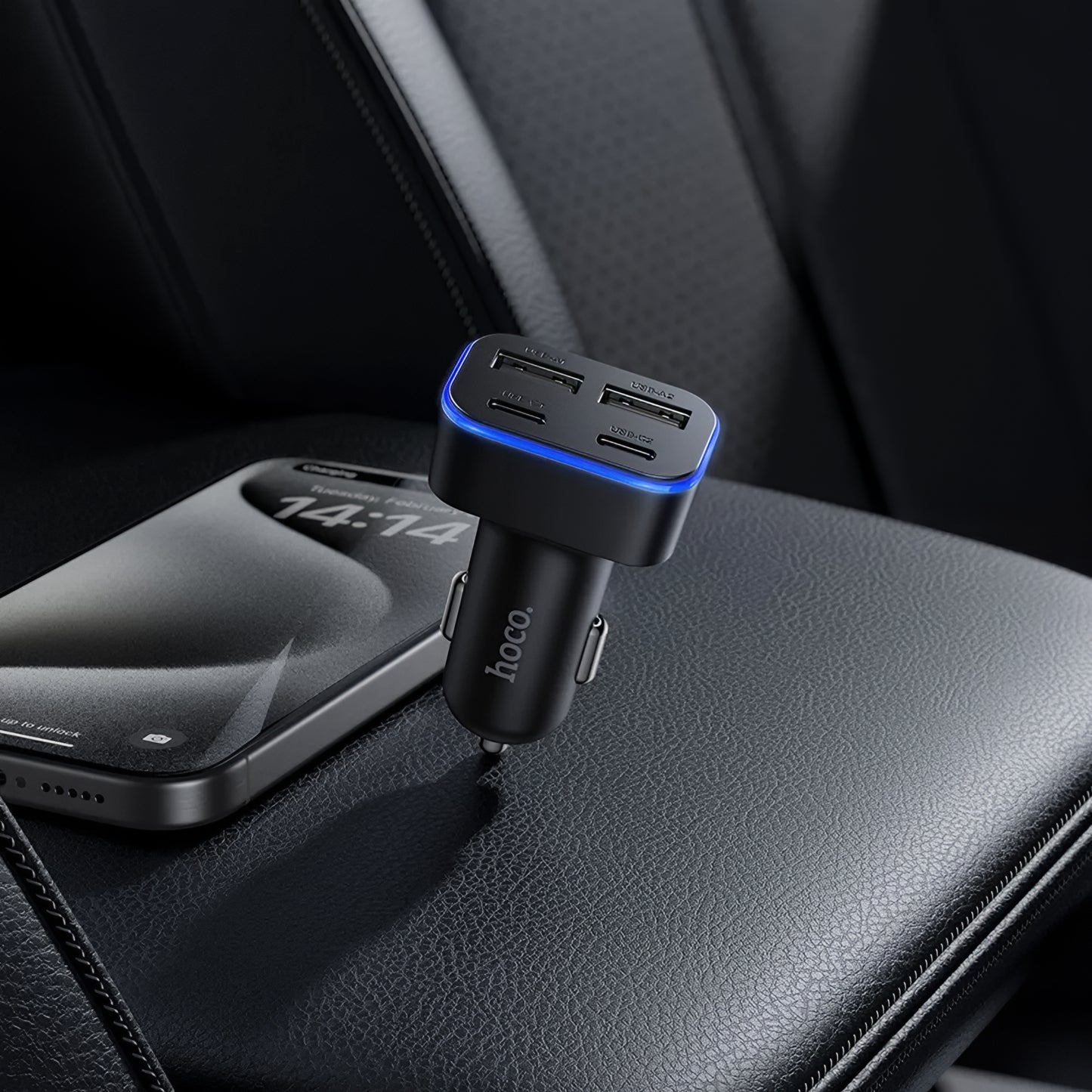 Ładowarka samochodowa HOCO Z63, 42W, 3A, 2 x USB-A - 2 x USB-C, Czarna