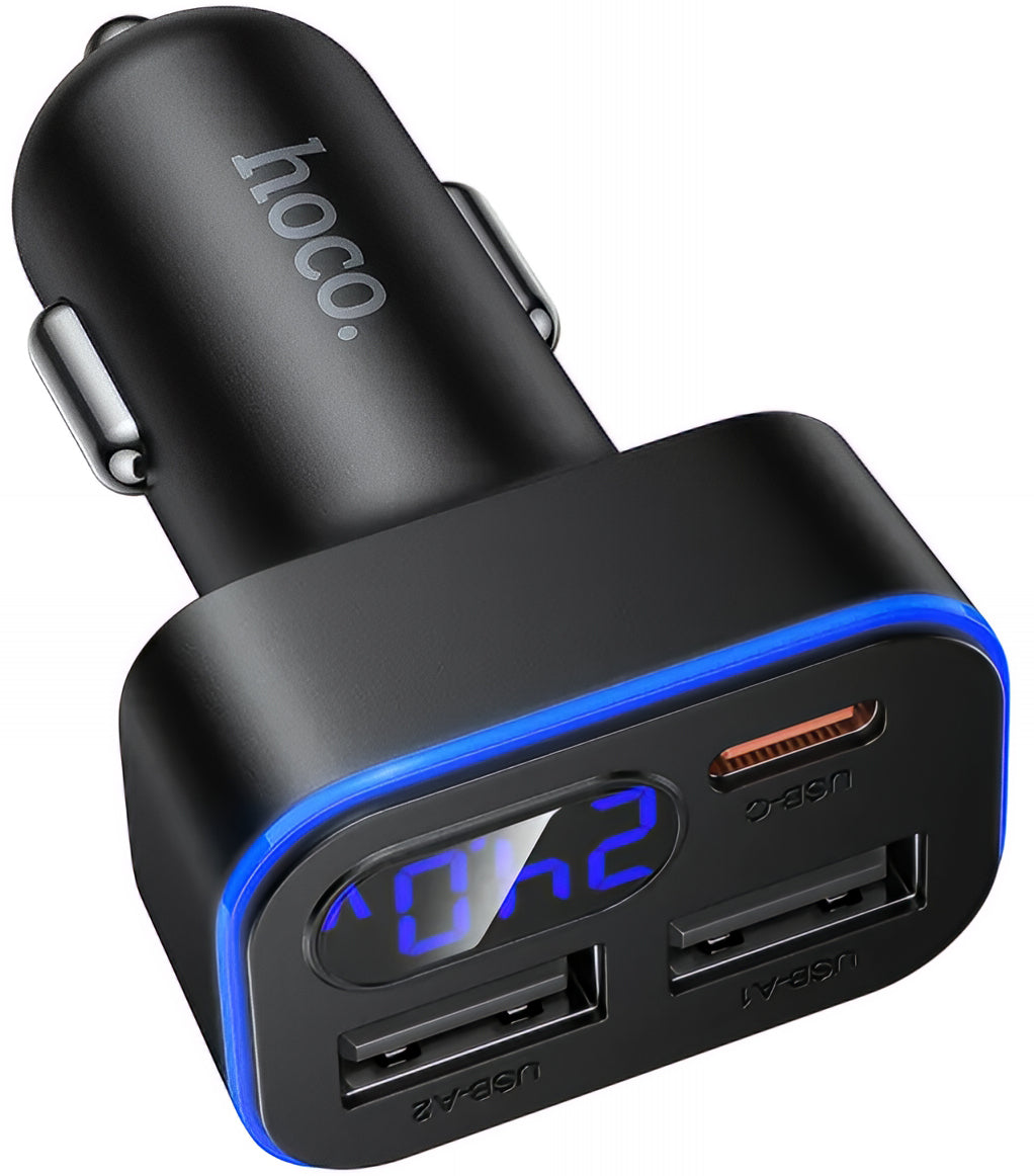 Ładowarka samochodowa HOCO Z63A Display, 42W, 3A, 1 x USB-C - 2 x USB-A, Czarny