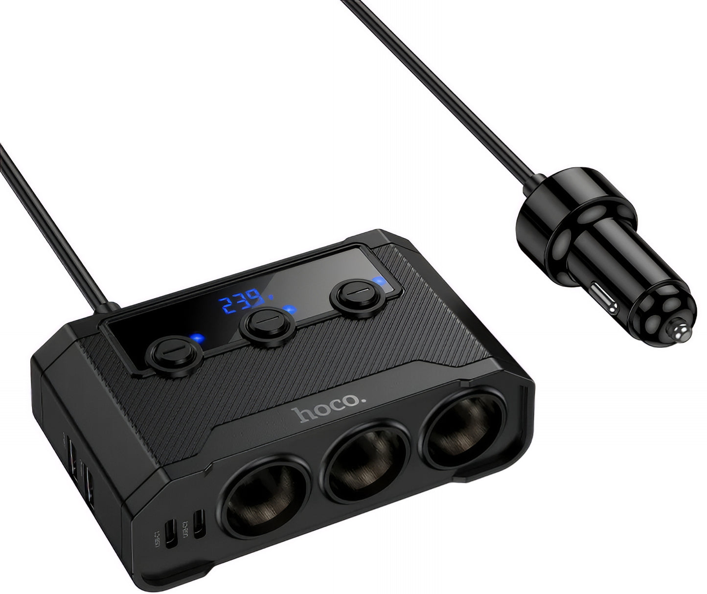 Ładowarka samochodowa HOCO Z64, 15.5W, 3.1A, 2 x USB-A - 2 x USB-C - 3 x Rozszerzenie zapalniczki, Czarny