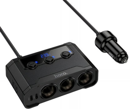 Ładowarka samochodowa HOCO Z64, 15.5W, 3.1A, 2 x USB-A - 2 x USB-C - 3 x Rozszerzenie zapalniczki, Czarny