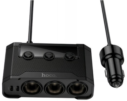 Ładowarka samochodowa HOCO Z64, 15.5W, 3.1A, 2 x USB-A - 2 x USB-C - 3 x Rozszerzenie zapalniczki, Czarny