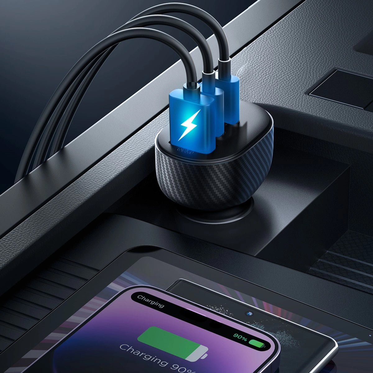 Ładowarka samochodowa Joyroom JR-CCD04, 30W, 3A, 1 x USB-A - 2 x USB-C, Czarny