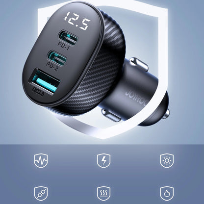 Ładowarka samochodowa Joyroom JR-CCD04, 30W, 3A, 1 x USB-A - 2 x USB-C, Czarny