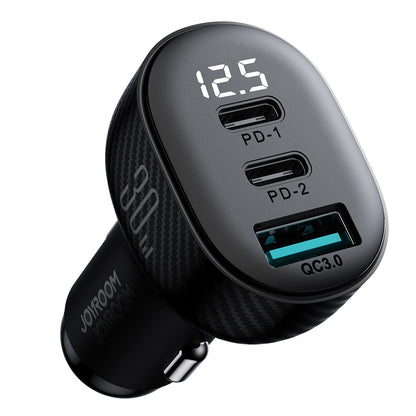 Ładowarka samochodowa Joyroom JR-CCD04, 30W, 3A, 1 x USB-A - 2 x USB-C, Czarny