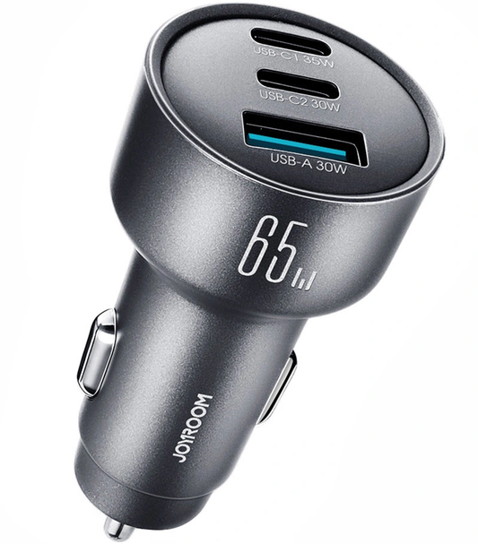 Ładowarka samochodowa Joyroom JR-CCN19, 65W, 1 x USB-A - 2 x USB-C, Szara