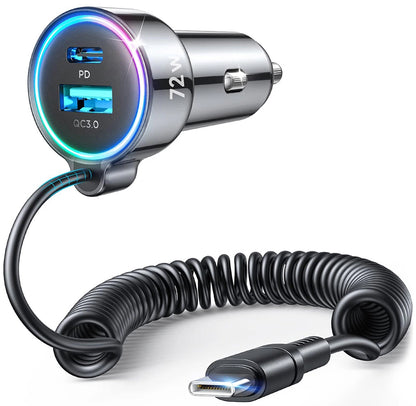 Ładowarka samochodowa z kablem USB-C Joyroom JR-CL07, 72W, 3A, 1 x USB-A - 1 x USB-C, Czarna