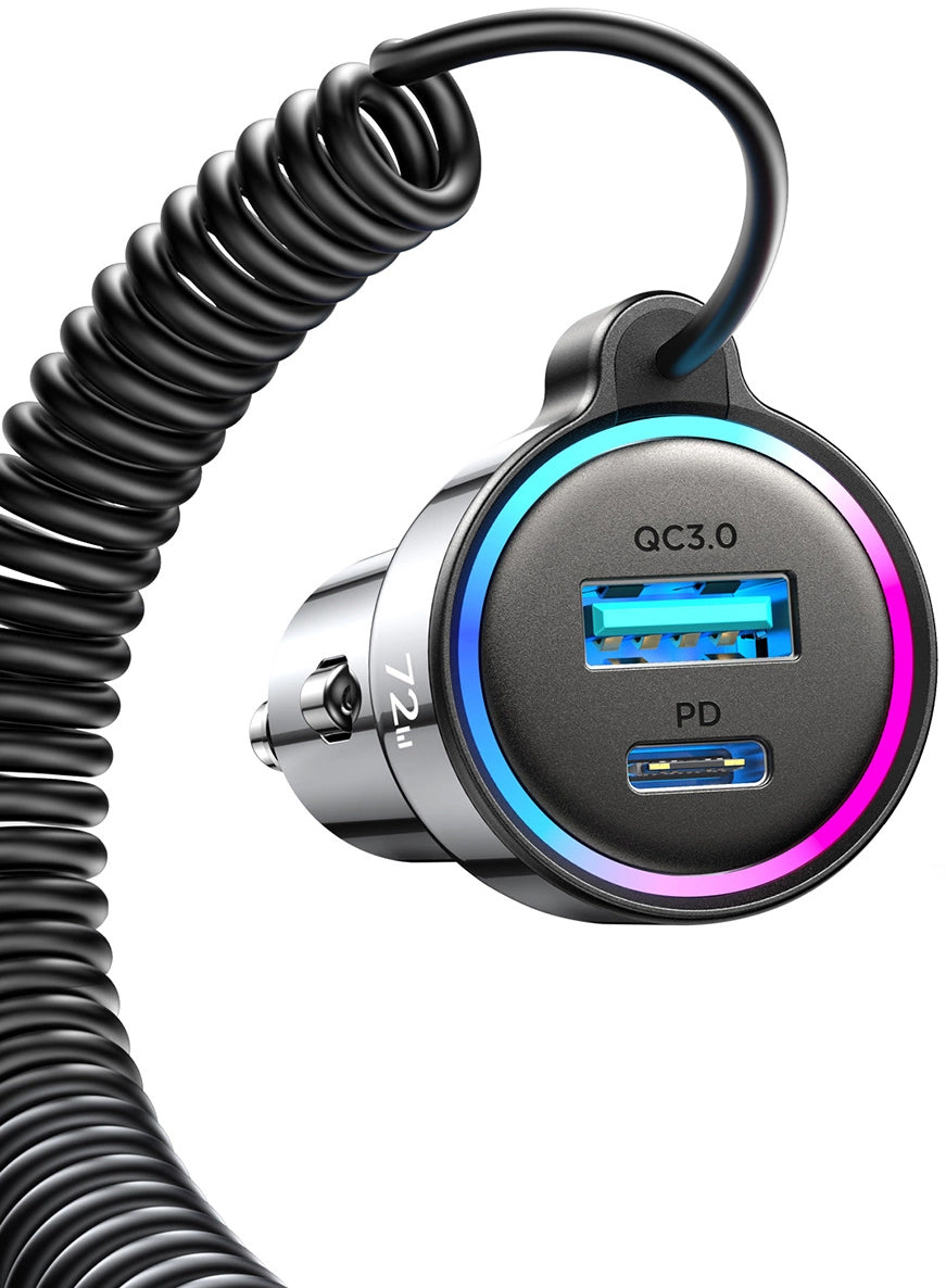 Ładowarka samochodowa z kablem USB-C Joyroom JR-CL07, 72W, 3A, 1 x USB-A - 1 x USB-C, Czarna