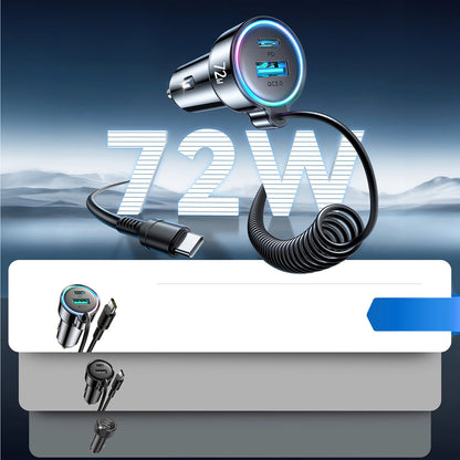 Ładowarka samochodowa z kablem USB-C Joyroom JR-CL07, 72W, 3A, 1 x USB-A - 1 x USB-C, Czarna