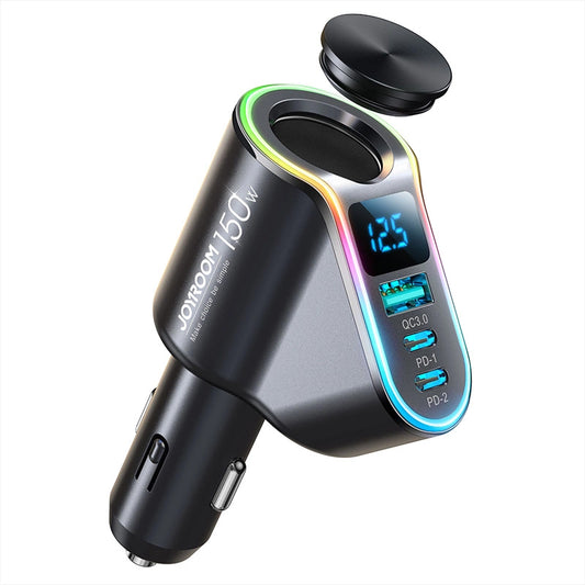 Ładowarka samochodowa Joyroom JR-CL21, 150W, 3A, 1 x Rozszerzenie zapalniczki - 1 x USB-A - 2 x USB-C, Czarny