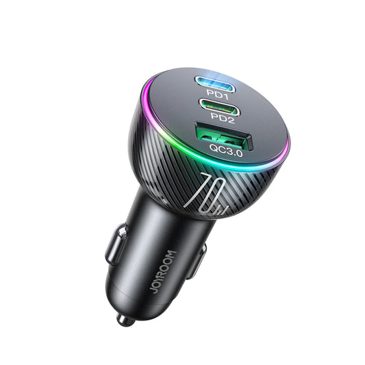 Ładowarka samochodowa Joyroom JR-CL26, 70W, 4.8A, 1 x USB-A - 2 x USB-C, Czarna