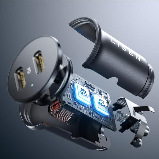 Ładowarka samochodowa Lisen, 45W, 3A, 2 x USB-C, Czarna YL0223080007