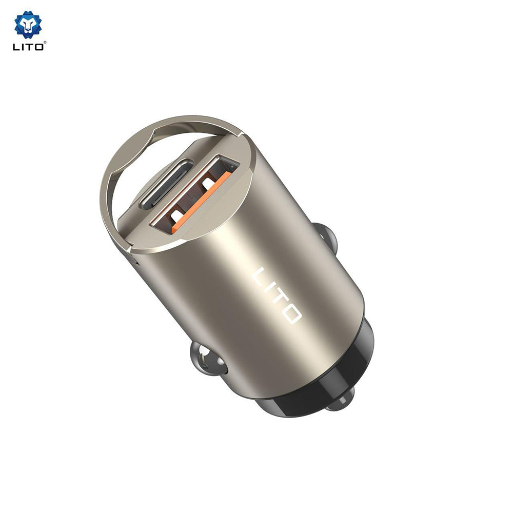 Ładowarka samochodowa Lito IN-C03, 30W, 3A, 1 x USB-A - 1 x USB-C, Szara