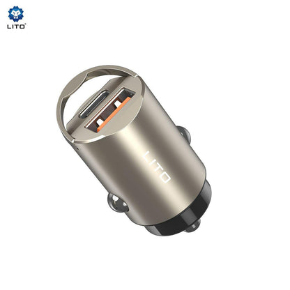 Ładowarka samochodowa Lito IN-C03, 30W, 3A, 1 x USB-A - 1 x USB-C, Szara