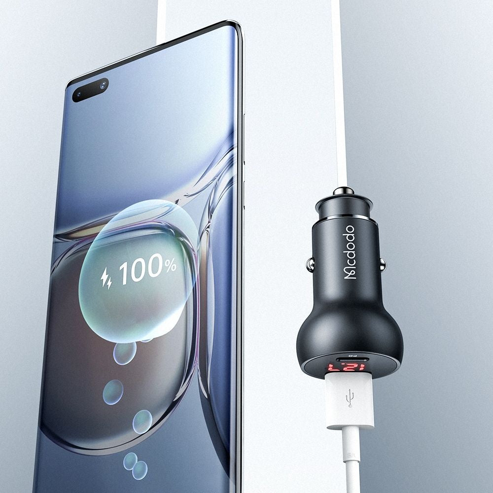 Ładowarka samochodowa McDodo CC-7030 Display, 45W, 5A, 1 x USB-A - 1 x USB-C, Czarna