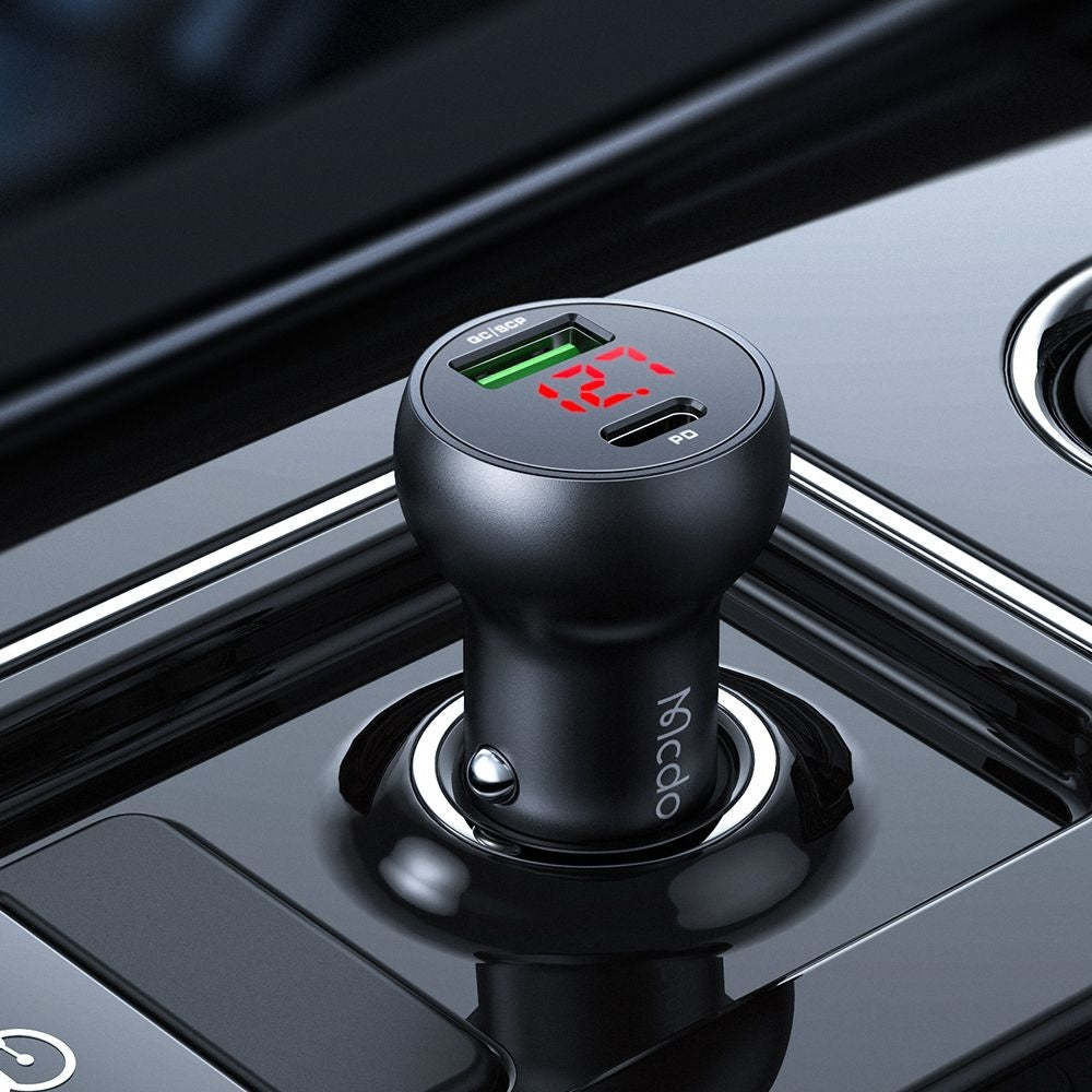 Ładowarka samochodowa McDodo CC-7030 Display, 45W, 5A, 1 x USB-A - 1 x USB-C, Czarna