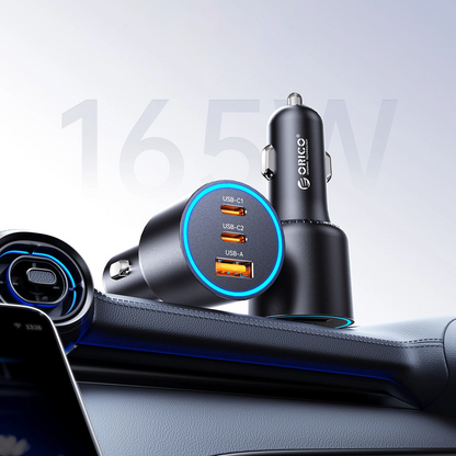 Orico HyperDrive Car Charger, 165W, 5A, 1 x USB-A - 2 x USB-C, Black