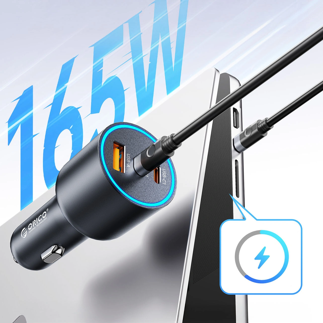 Orico HyperDrive Car Charger, 165W, 5A, 1 x USB-A - 2 x USB-C, Black