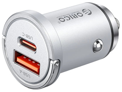 Ładowarka samochodowa Orico MiniRing Pro, 45W, 3A, 1 x USB-A - 1 x USB-C, Srebrny