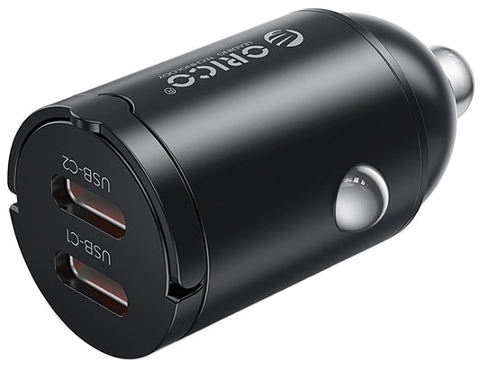 Orico MiniRing Car Charger, 30W, 3A, 2 x USB-C, Black