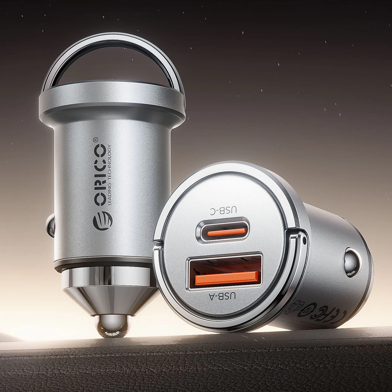 Ładowarka samochodowa Orico MiniRing Pro, 45W, 3A, 1 x USB-A - 1 x USB-C, Srebrny
