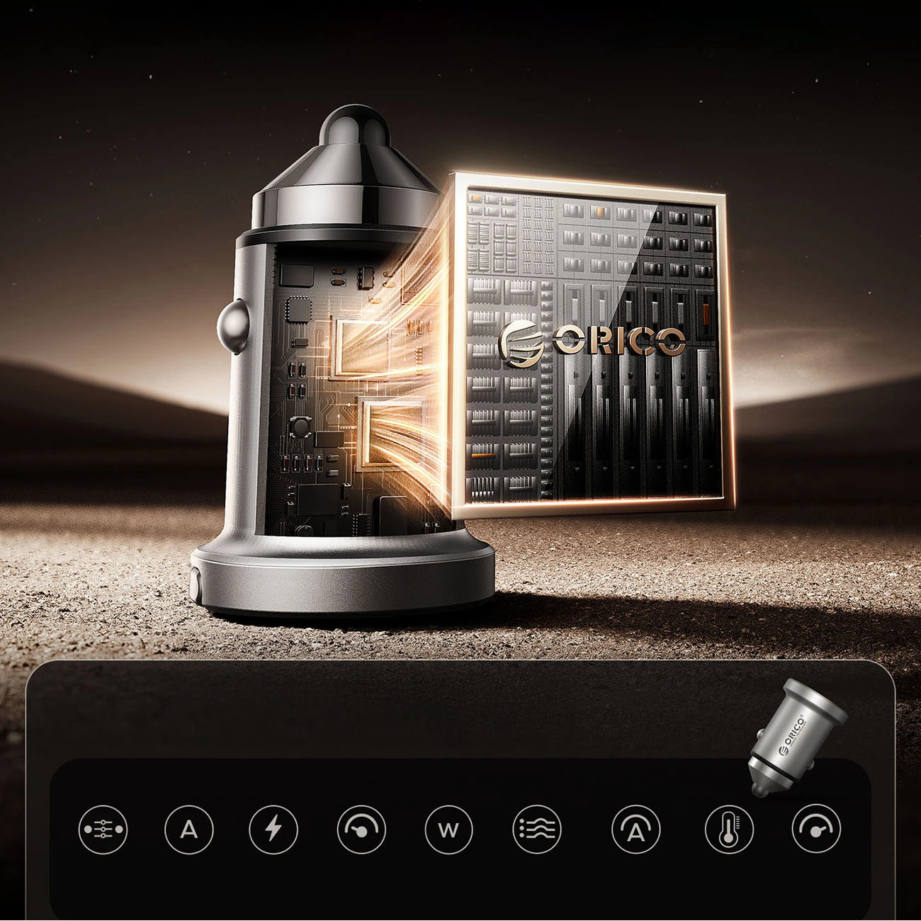 Ładowarka samochodowa Orico MiniRing Pro, 45W, 3A, 1 x USB-A - 1 x USB-C, Srebrny