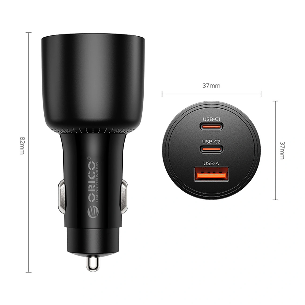 Ładowarka samochodowa Orico PowerLink, 165W, 5A, 1 x USB-A - 2 x USB-C, Czarny