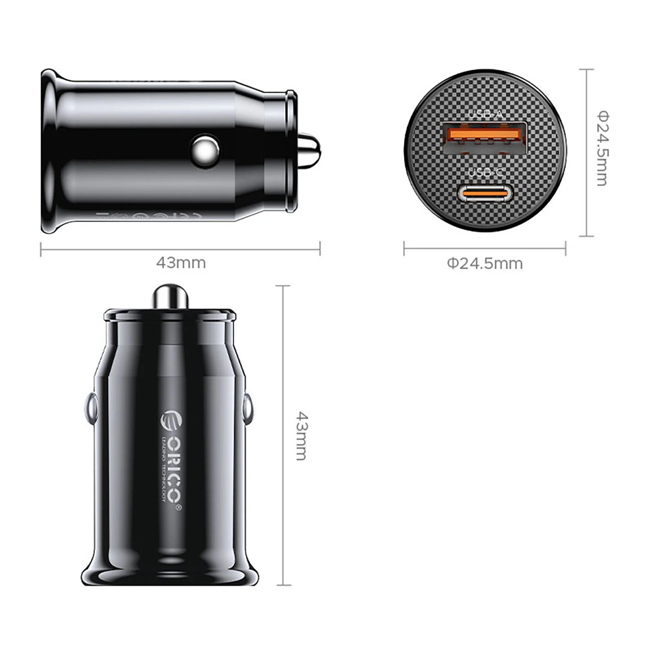 Ładowarka samochodowa Orico PowerMini, 30W, 3A, 1 x USB-A - 1 x USB-C, Czarny