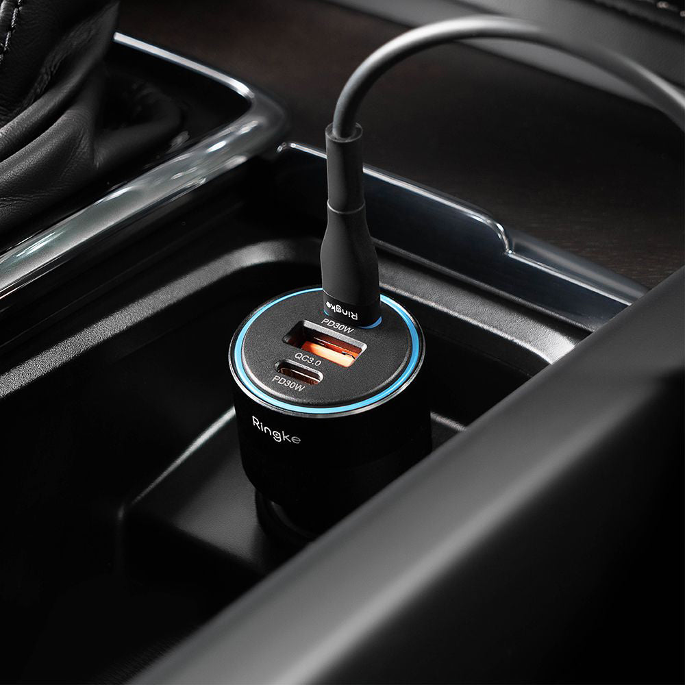 Ładowarka samochodowa Ringke, 30W, 3A, 1 x USB-A - 2 x USB-C, Czarna