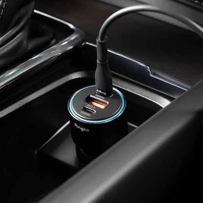 Ładowarka samochodowa Ringke, 30W, 3A, 1 x USB-A - 2 x USB-C, Czarna