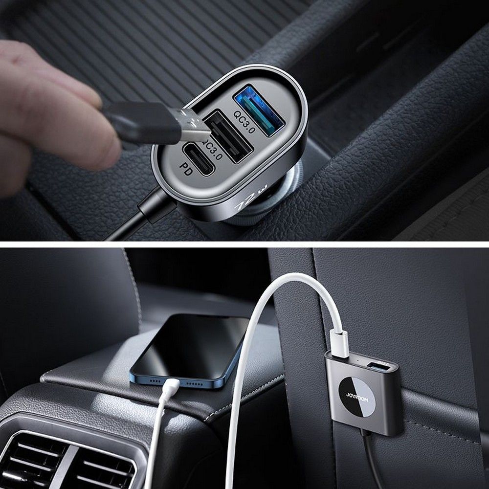 Ładowarka samochodowa Joyroom JR-CL05, 72W, 3A, 2 x USB-C - 3 x USB-A, Czarna