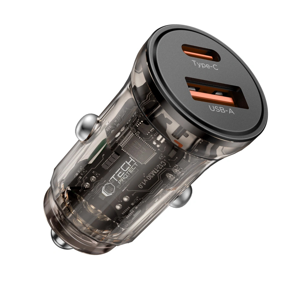 Ładowarka samochodowa Tech-Protect CC01, 45W, 5A, 1 x USB-A - 1 x USB-C, Czarny