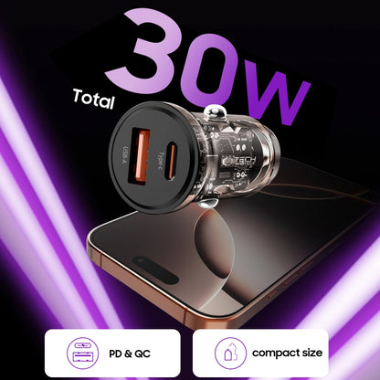 Ładowarka samochodowa Tech-Protect CC01, 30W, 3A, 1 x USB-A - 1 x USB-C, Czarny