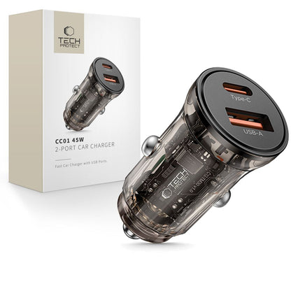 Ładowarka samochodowa Tech-Protect CC01, 45W, 5A, 1 x USB-A - 1 x USB-C, Czarny