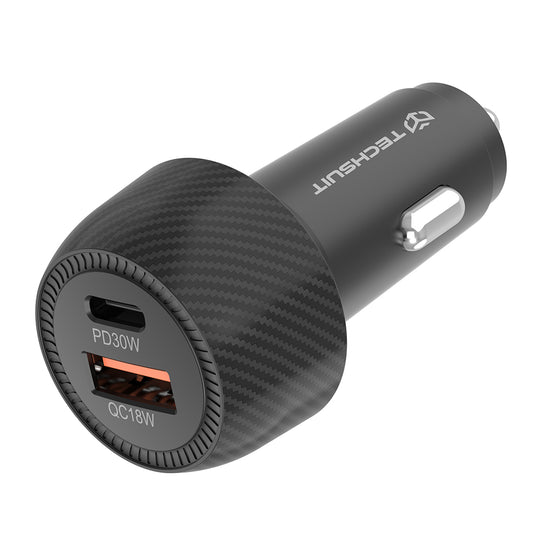 Ładowarka samochodowa Techsuit C7 CarbonVolt, 48W, 3A, 1 x USB-A - 1 x USB-C, Czarna