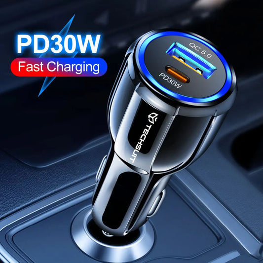 Ładowarka samochodowa Techsuit TE-022 Premium, 60W, 3A, 1 x USB-A - 1 x USB-C, Czarna