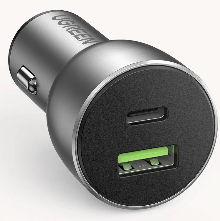 Ładowarka samochodowa UGREEN CD213, 36W, 3A, 1 x USB-A - 1 x USB-C, szara 