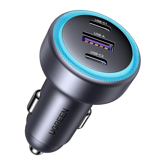 Ładowarka samochodowa UGREEN EC307, 30W, 3A, 1 x USB-A - 2 x USB-C, Szara