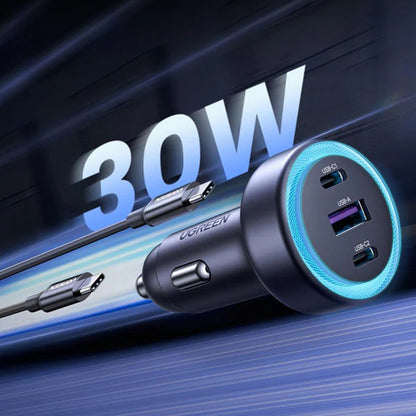 Ładowarka samochodowa UGREEN EC307, 30W, 3A, 1 x USB-A - 2 x USB-C, Szara
