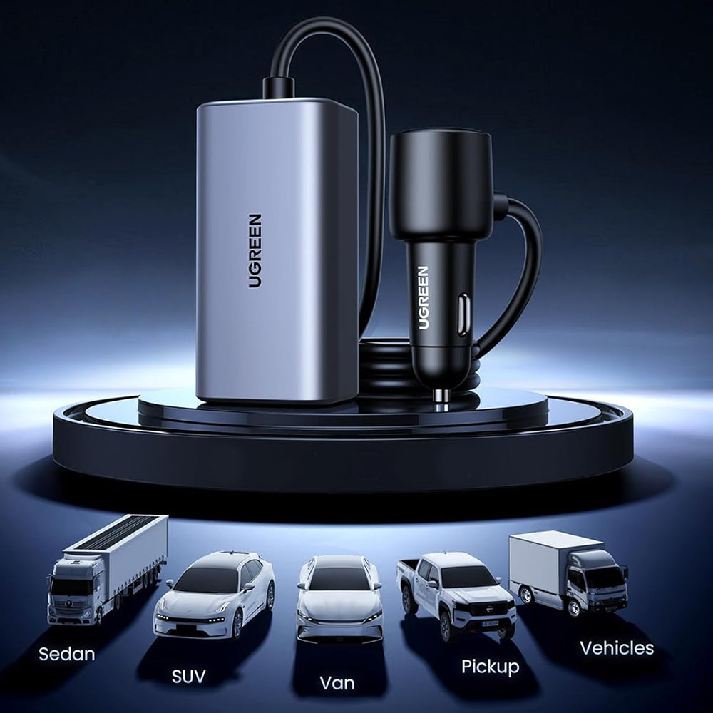 Ładowarka samochodowa UGREEN EC706, 150W, 5A, 1 x USB-A - 3 x USB-C, Czarna
