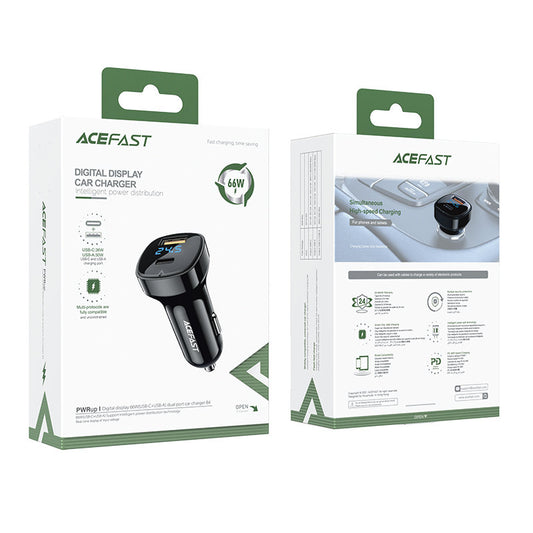 Ładowarka samochodowa Acefast B4, 66W, 3A, 1 x USB-A - 1 x USB-C, Czarna