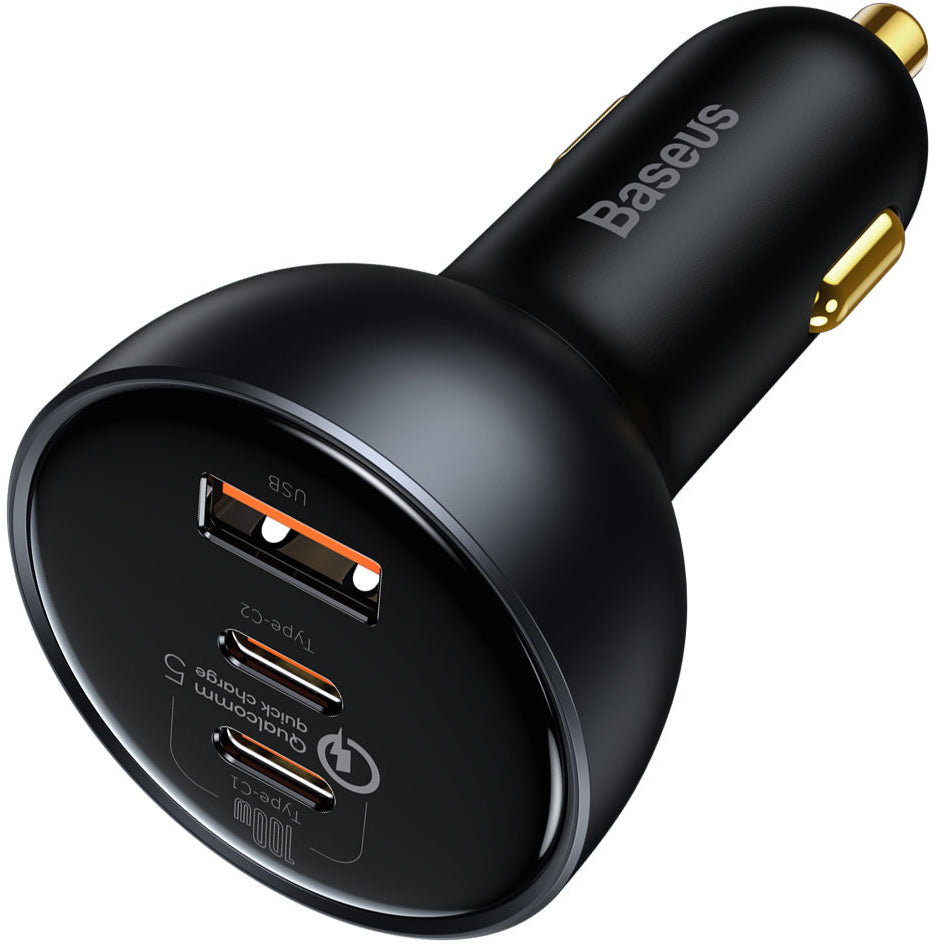 Ładowarka samochodowa z kablem USB-C Baseus Qualcomm, 160 W, 3 A, 1 x USB-A - 2 x USB-C, szara TZCCZZM-0G