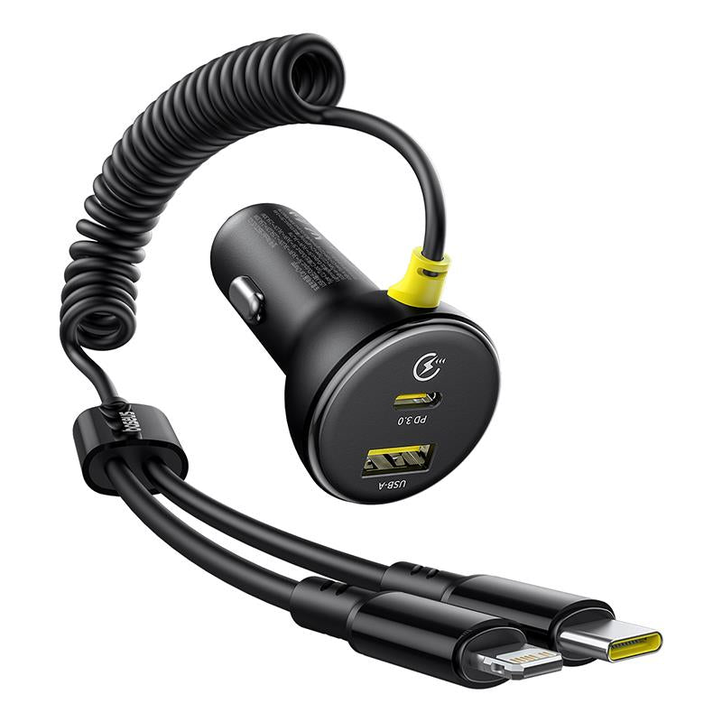 Ładowarka samochodowa z kablem USB-C / Lightning Baseus Circular, 60W, 3A, 1 x USB-A - 1 x USB-C, Czarna C00035902121-00