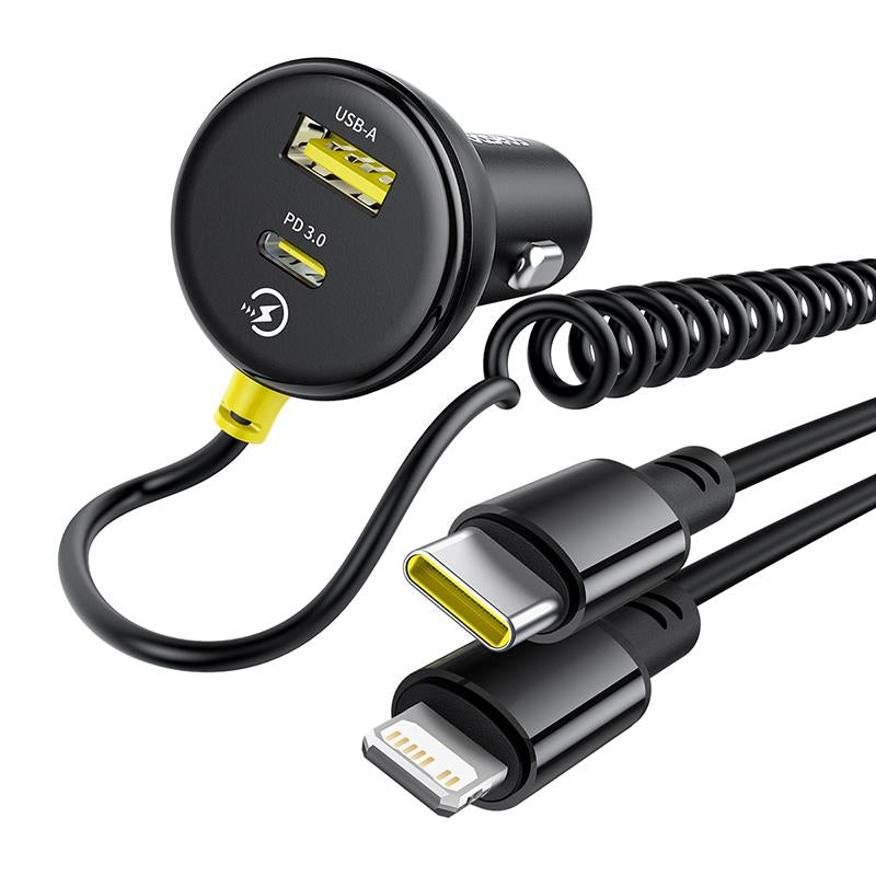 Ładowarka samochodowa z kablem USB-C / Lightning Baseus Circular, 60W, 3A, 1 x USB-A - 1 x USB-C, Czarna C00035902121-00