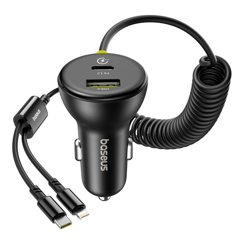 Ładowarka samochodowa z kablem USB-C / Lightning Baseus Circular, 60W, 3A, 1 x USB-A - 1 x USB-C, Czarna C00035902121-00
