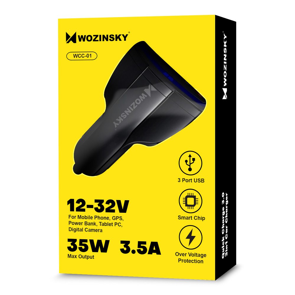 Ładowarka samochodowa WZK WCC-01, 36W, 3.5A, 1 x USB-C - 2 x USB-A, czarna